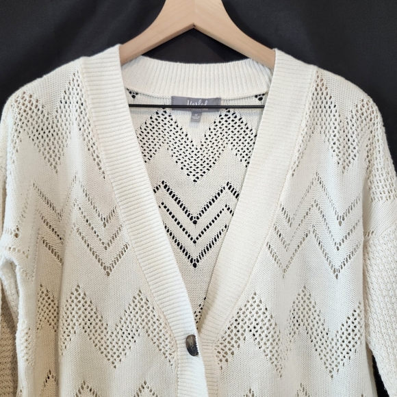 Marled Womens Ivory Cardigan Size M Geo Pattern Open Knit Spring Quiet Luxury - Picture 2 of 8
